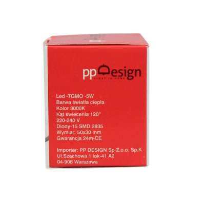 PP ŻARÓWKA MODUŁ LED PAR16 MR16 230V 5W 3000K 420lm=40W 120 stopni wys.3cm